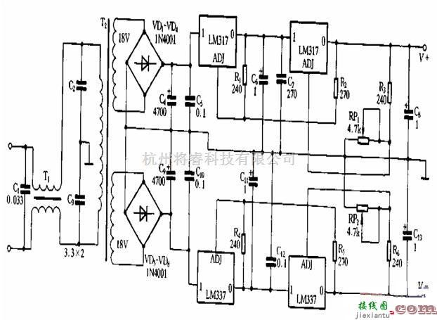 稳压电源中的一款可调式的稳压电源电路图  第1张