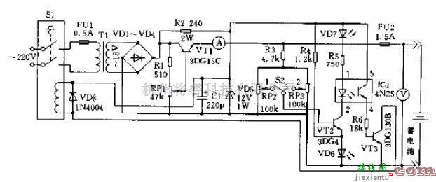 充电电路中的微型铅酸蓄电池可调充电器电路图  第1张