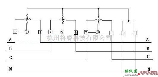 仪器仪表中的三相三线制有功电度表接线电路图  第1张