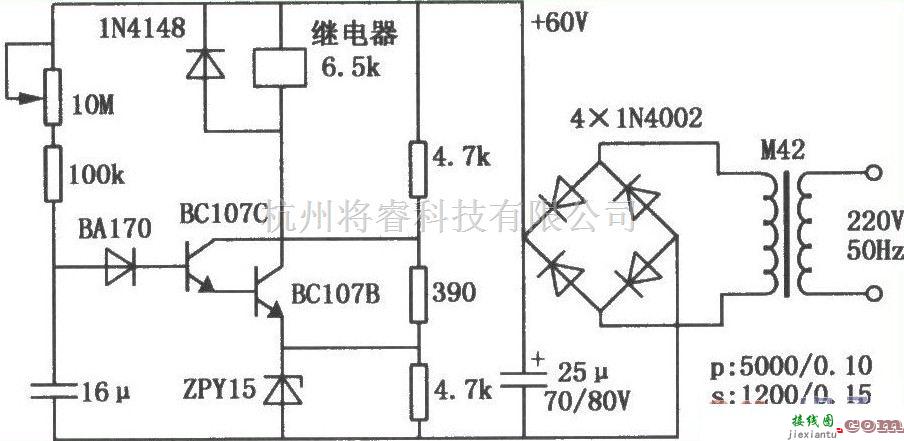 继电器控制中的简单的晶体管继电器延时吸合电路图  第1张