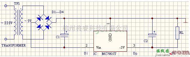 稳压电源中的输出-5V直流电压的稳压电源电路图  第1张