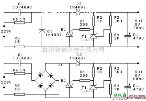 稳压电源中的一款电容式稳压电源电路图  第1张