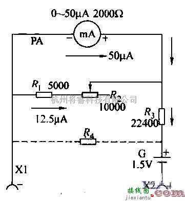 仪器仪表中的用微安表头制作的电阻表原理电路图  第1张