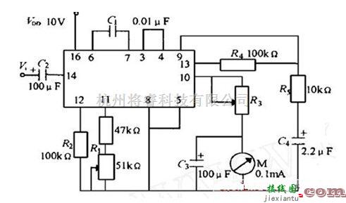 检测电路中的一款CD4046构成的频率计电路图  第1张