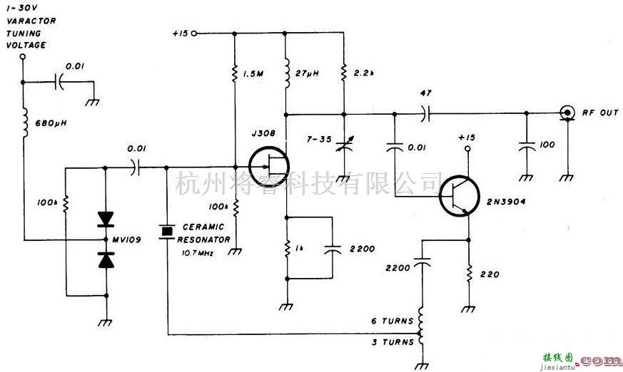 模拟电路中的调谐10MHz陶瓷谐振振荡器电路图  第1张