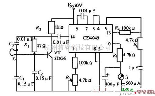 仪器仪表中的一款由CD4046构成的金属探测仪电路图  第1张