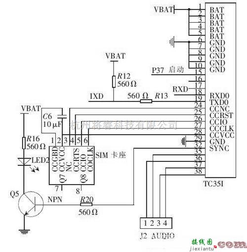 通信电路中的TC35I 与微控制器的电路连接图  第1张