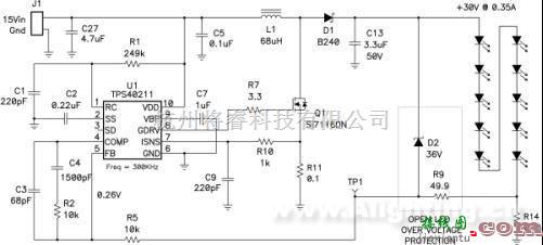 LED电路中的一款简单的LED 驱动器过压保护电路图  第1张