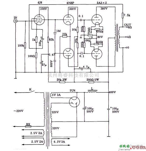 电子管功放中的2A3A类电子管推挽功放电路原理图  第1张