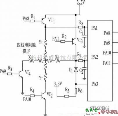 传感器电路中的STM32与四线电阻触摸屏的接口电路  第1张