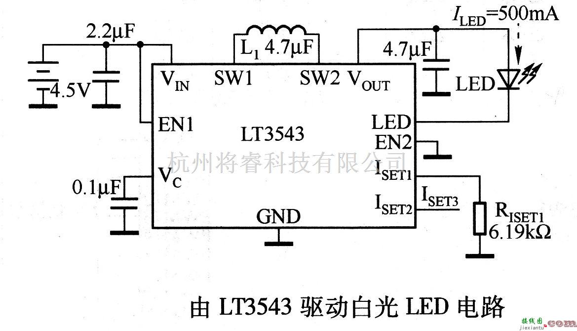 LED电路中的由LTC3543驱动白光LED电路  第1张