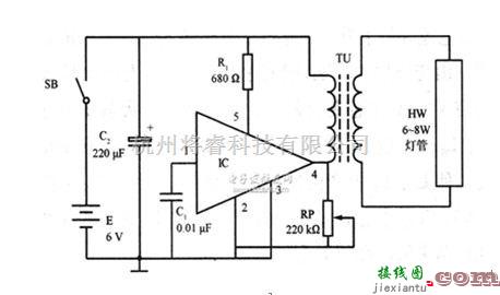 光电电路中的6--8W直流日光灯电路图  第1张
