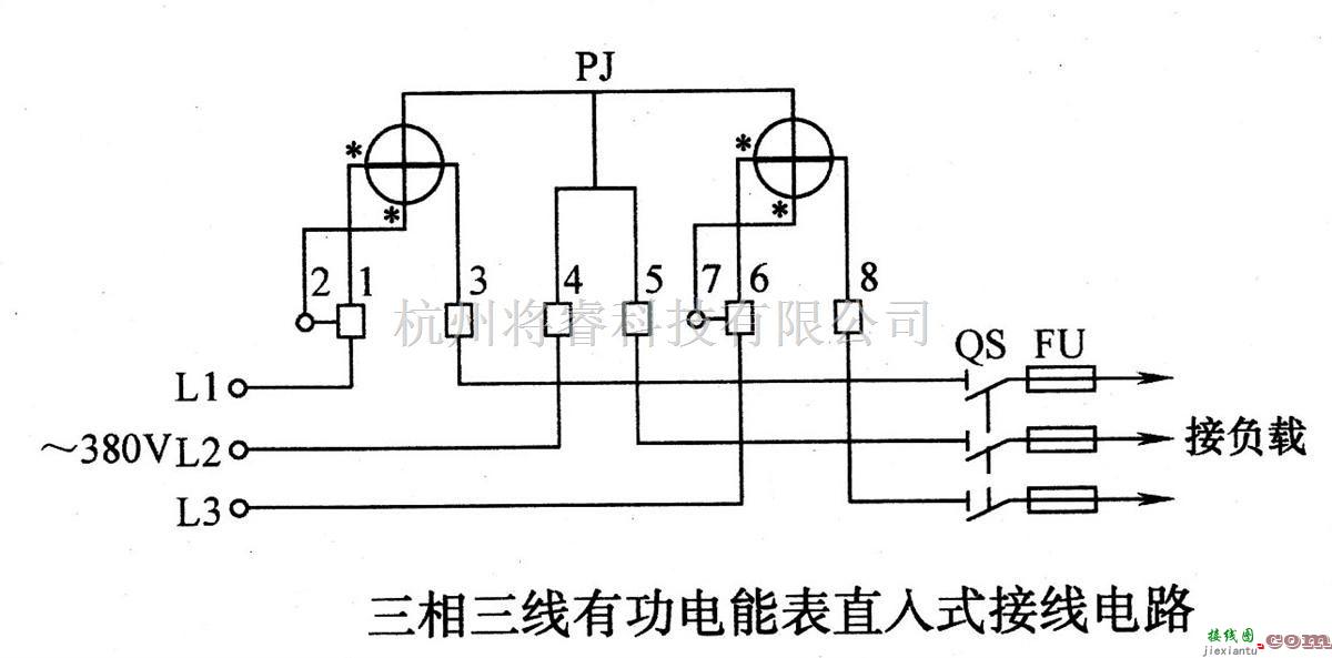 仪器仪表中的三相三线有功电能表直入式接线电路  第1张