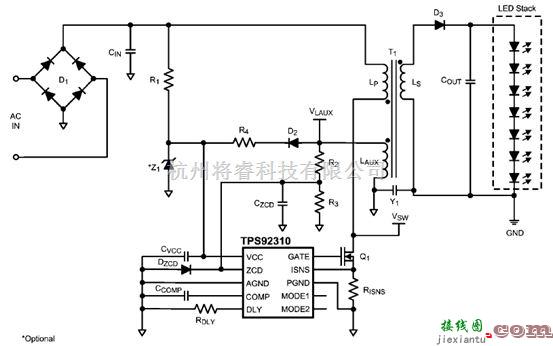 LED电路中的TPS92310大功率LED驱动器典型应用电路  第2张