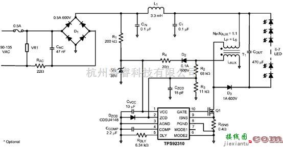 LED电路中的TPS92310大功率LED驱动器典型应用电路  第4张