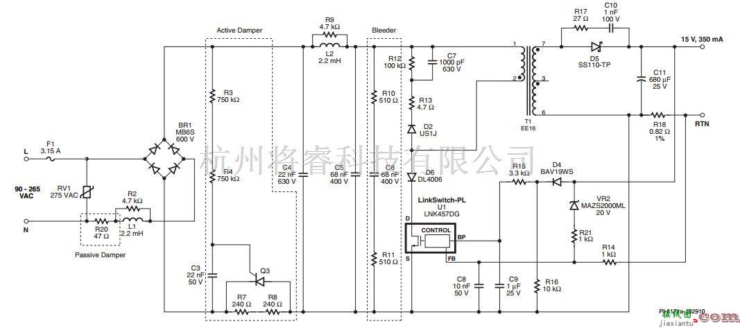 LED电路中的LinkSwitch-PL系列LED驱动器电路  第1张