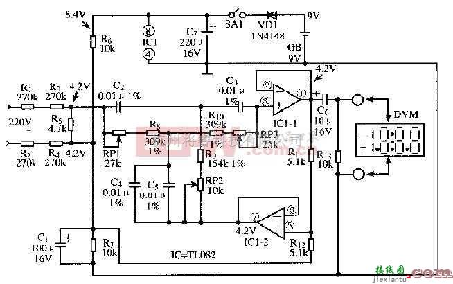 专用测量/显示电路中的基于TL082芯片的市电谐波测量电路  第1张