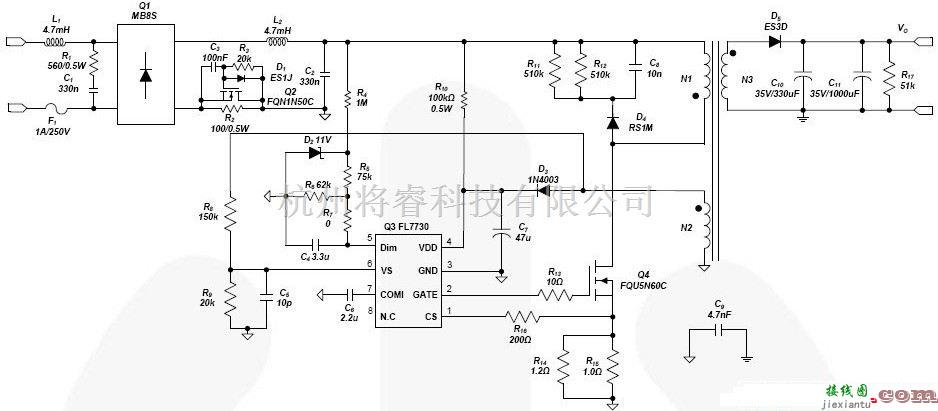 LED电路中的调光LED驱动器原理图  第1张