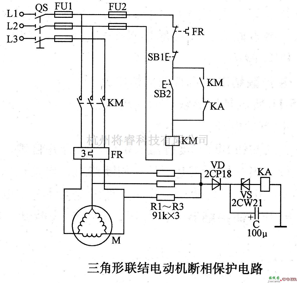 保护电路中的三角形联结电动机断相保护电路  第1张