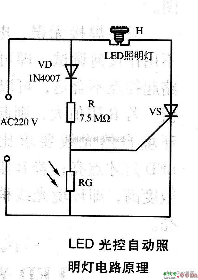 电源电路中的LED光控自动照明灯电路原理图  第1张