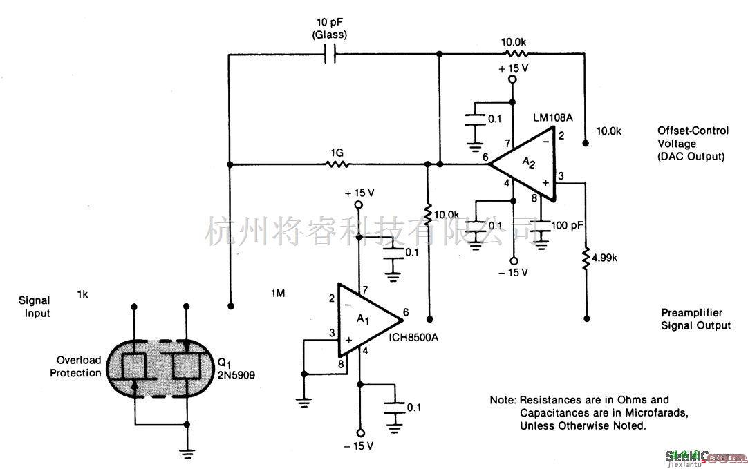 线性放大电路中的带过载保护的静电计放大器  第1张