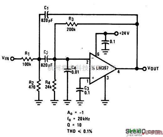 滤波器中的20kHz带通有源滤波器电路  第1张