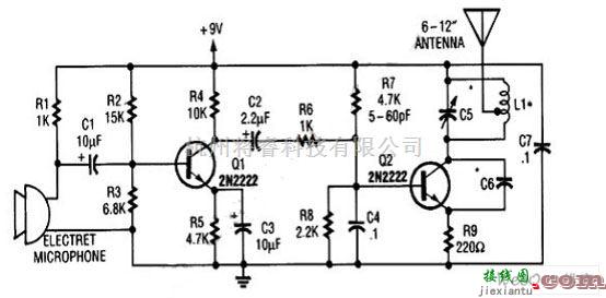 音频电路中的简单9V无线话筒调频发射机电路  第1张
