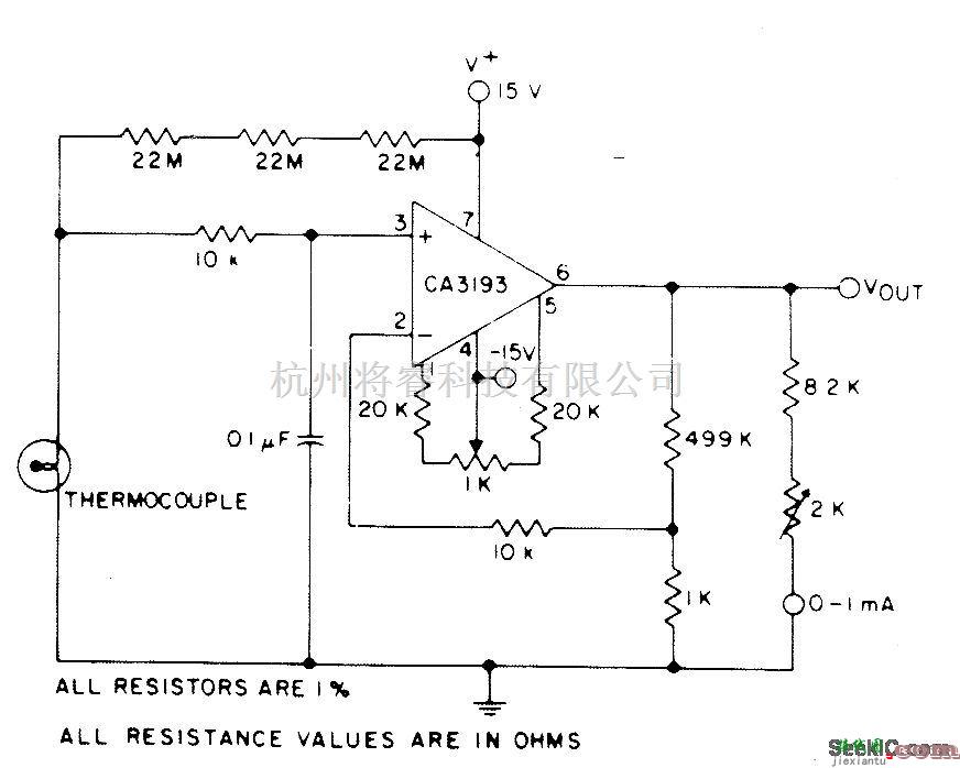 线性放大电路中的热电偶放大器电路  第1张