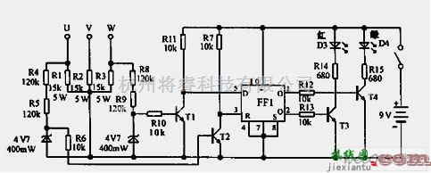 电源电路中的三相电源相序指示器电路  第1张