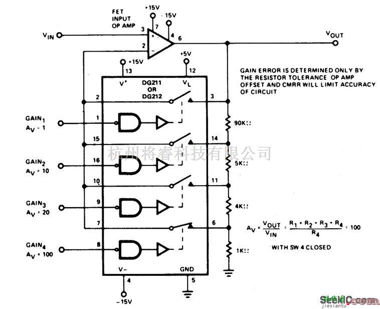 线性放大电路中的精密加权电阻可编程增益放大器  第1张