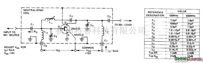 线性放大电路中的100兆赫和400兆赫中立共源放大器电路  第1张