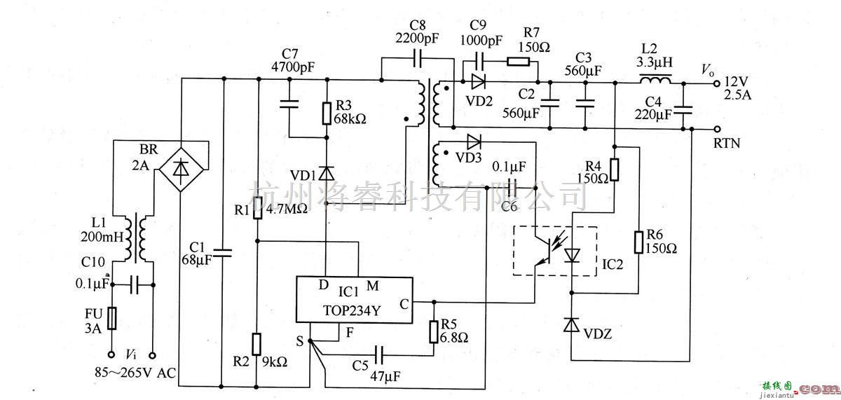 电源电路中的30W，12V输出开关电源电路图  第1张