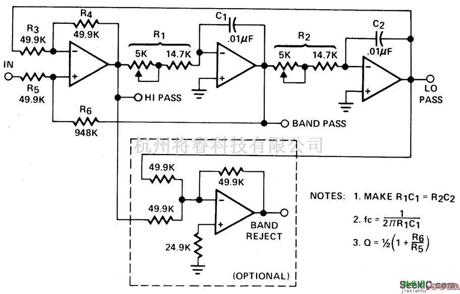 滤波器中的二阶状态变量滤波器（1kHz，Q=10）  第1张