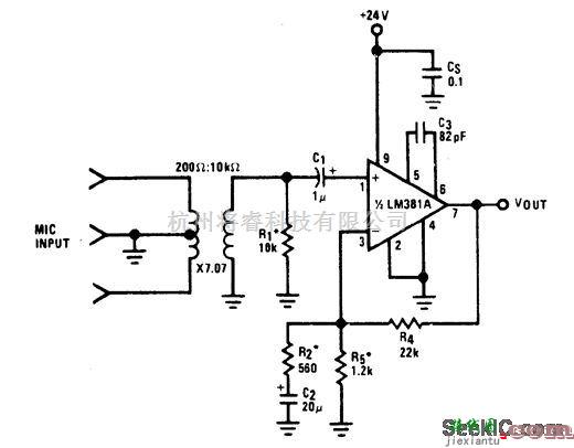 线性放大电路中的平衡输入麦克风前置放大器电路  第1张