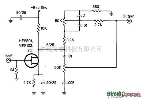 线性放大电路中的带音调控制的场效应管前置放大器  第1张