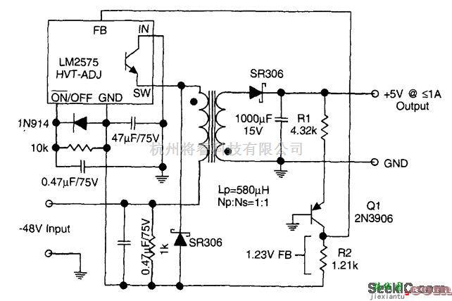 电源电路中的从-48V到+5V 1A的电信转换器  第1张