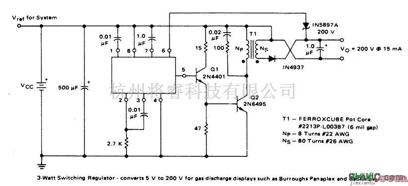 稳压电源中的3W开关稳压器应用电路
  第1张