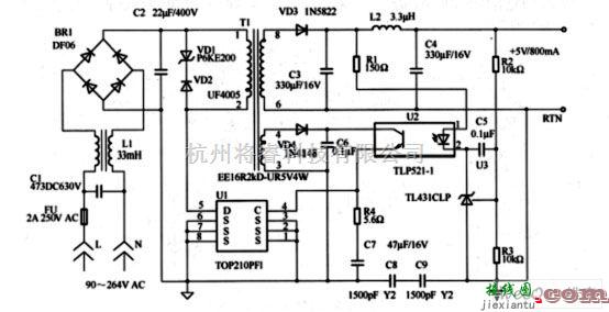 电源电路中的4W／5V开关型稳压电路  第1张