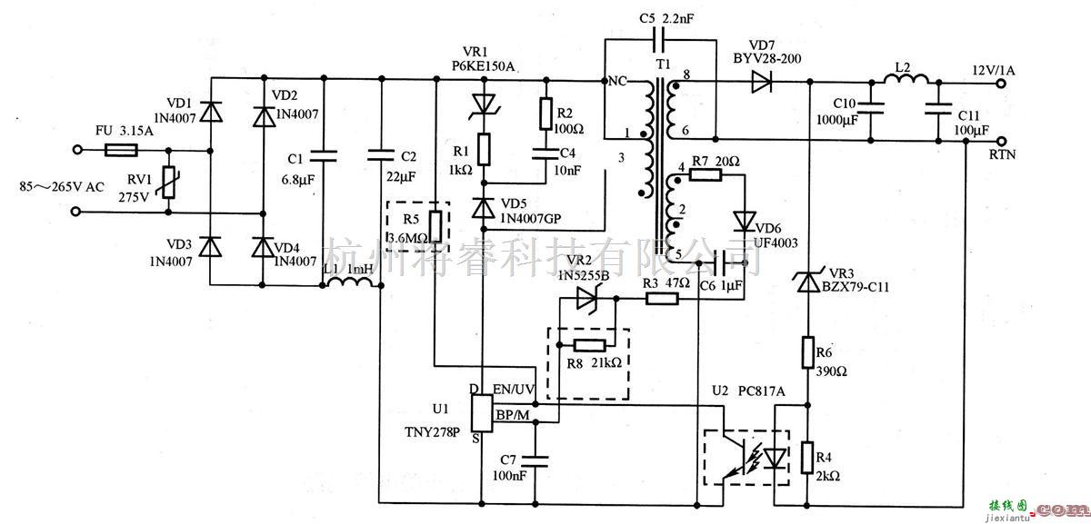 电源电路中的12V／1A输出开关电源电路  第1张