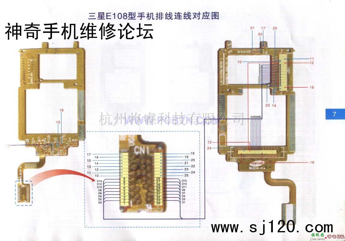 通信电路中的三星E108型手机排线连线对应电路图  第1张