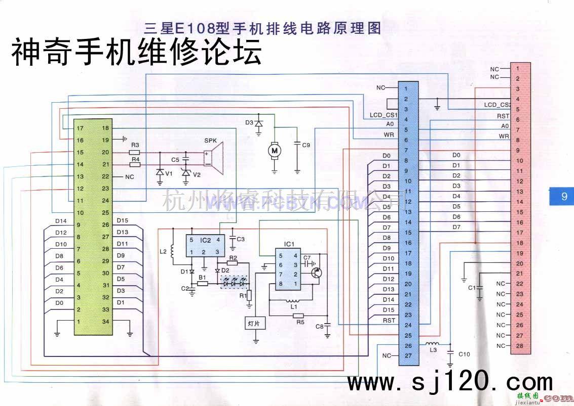 通信电路中的三星E108型手机排线电路原理图设计  第1张