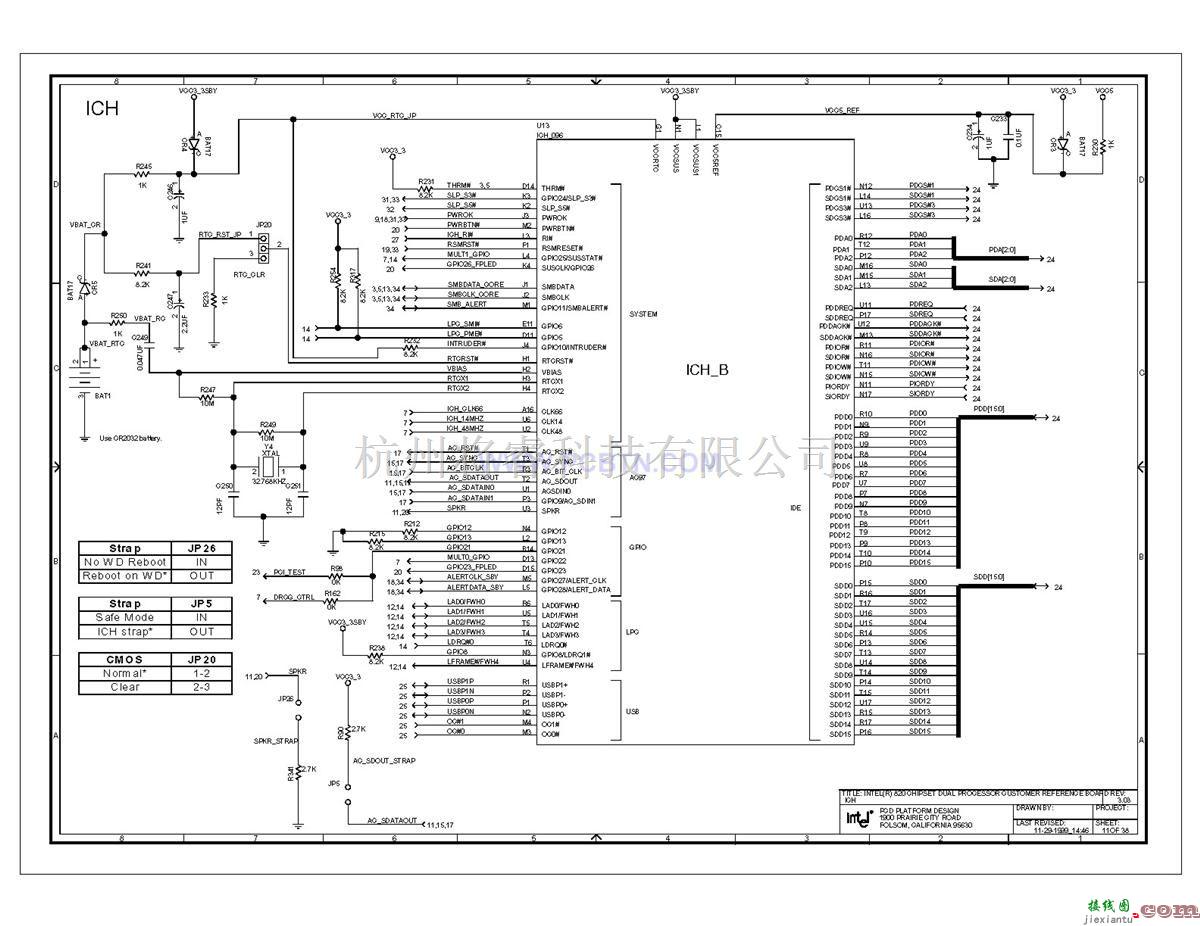 微机单片机中的Intel 820e主板ICH南桥控制芯片电路图  第1张