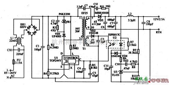 电源电路中的30W／12V输出开关电源电路图  第1张