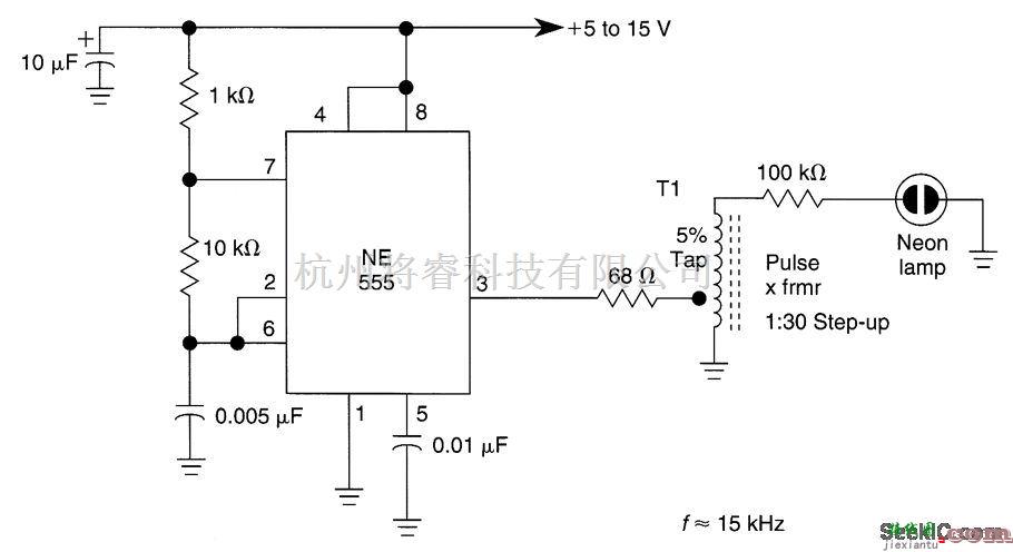 控制电路中的5到15V电源的霓虹灯驱动器  第1张