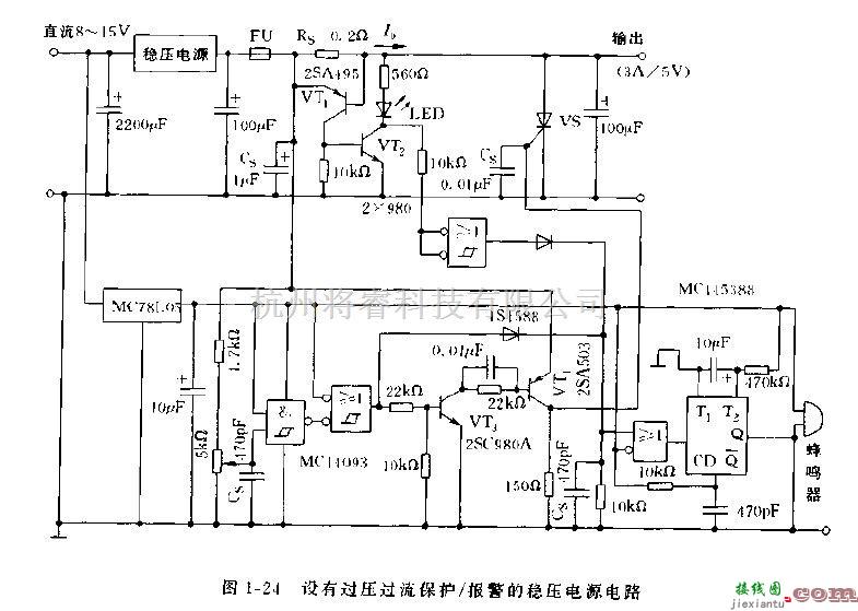 电源电路中的具有过压过流保护电路的稳压电源电路图  第2张