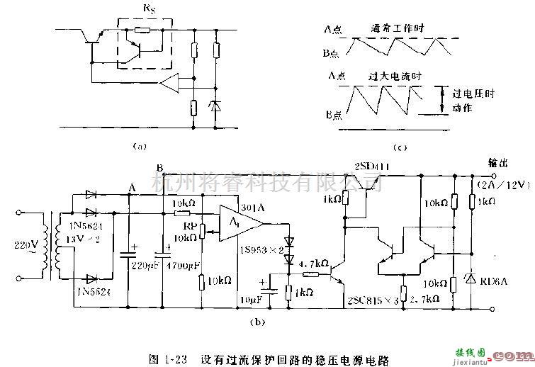 电源电路中的具有过压过流保护电路的稳压电源电路图  第1张