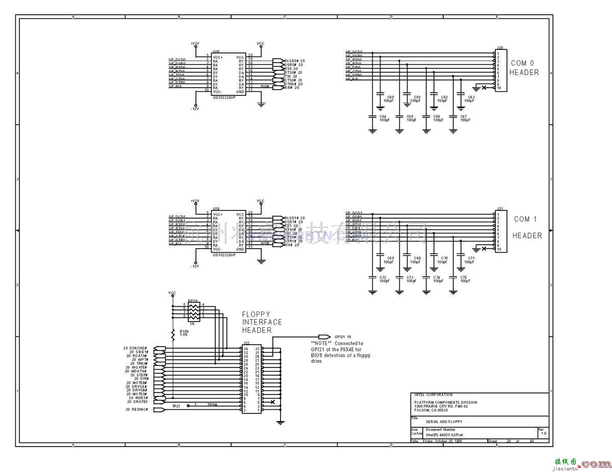 微机单片机中的Intel 440GX 主板serial端口和软驱电路图  第1张