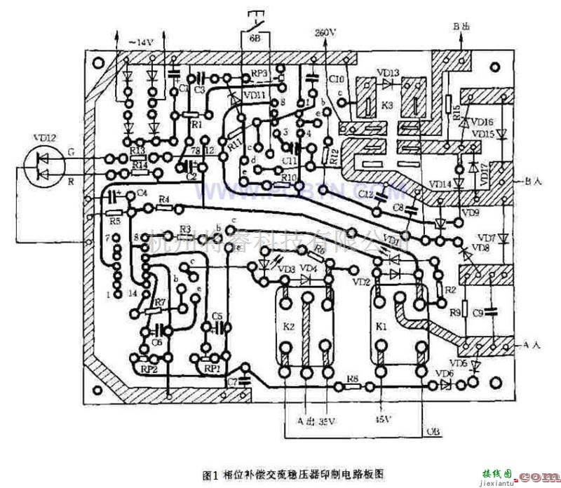 电源电路中的相位补偿交流稳压器印制电路板图  第1张