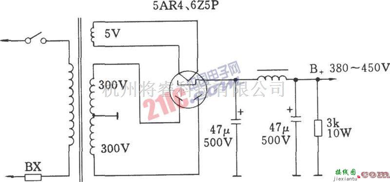 电源电路中的旁热式整流高压整流电路图  第1张