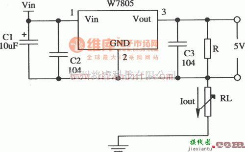 电源电路中的用W7805正集成稳压器组成的恒流源应用电路  第1张